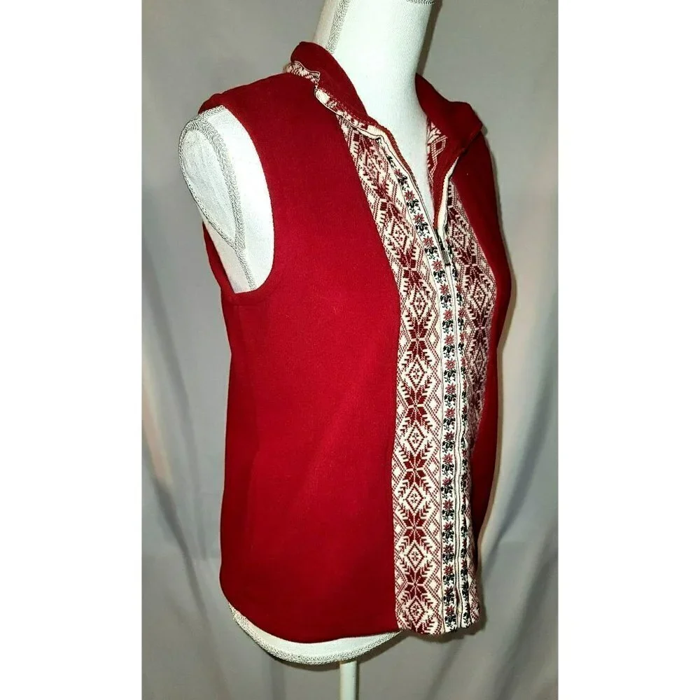 LL Bean Red Fair Isle Fleece Sweater Vest - Size Small